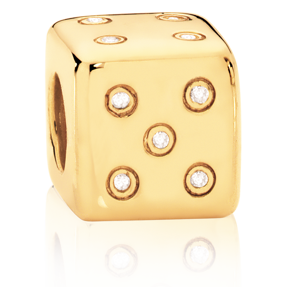 Diamond Set & 10kt Yellow Gold Dice Charm