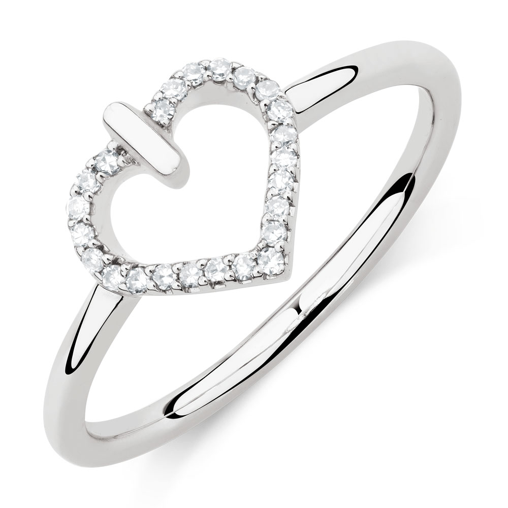 Heart Ring with Diamonds in Sterling Silver
