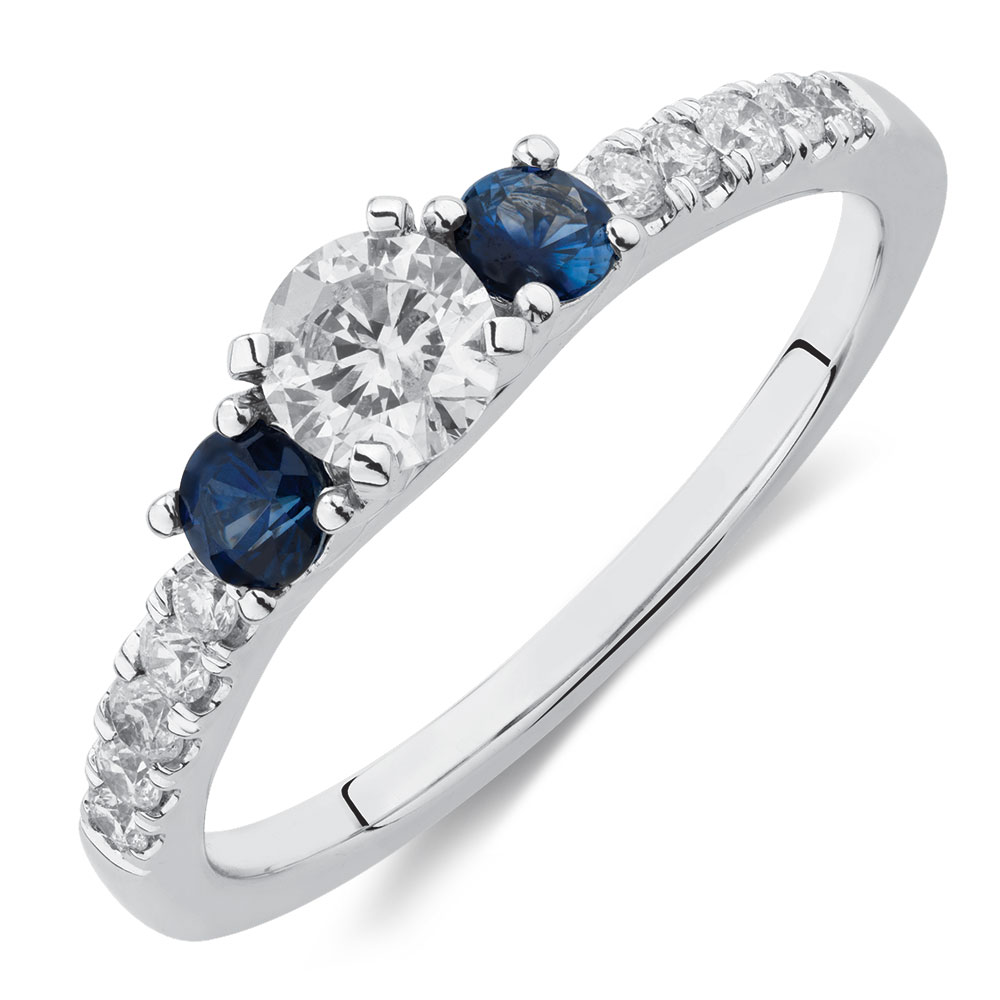 Three Stone Enement Ring With Sapphire 1 2 Carat Tw Of Diamonds Three Stone Enement Ring With Sapphire 1 2 Carat Tw Of Diamonds In 10kt White Gold