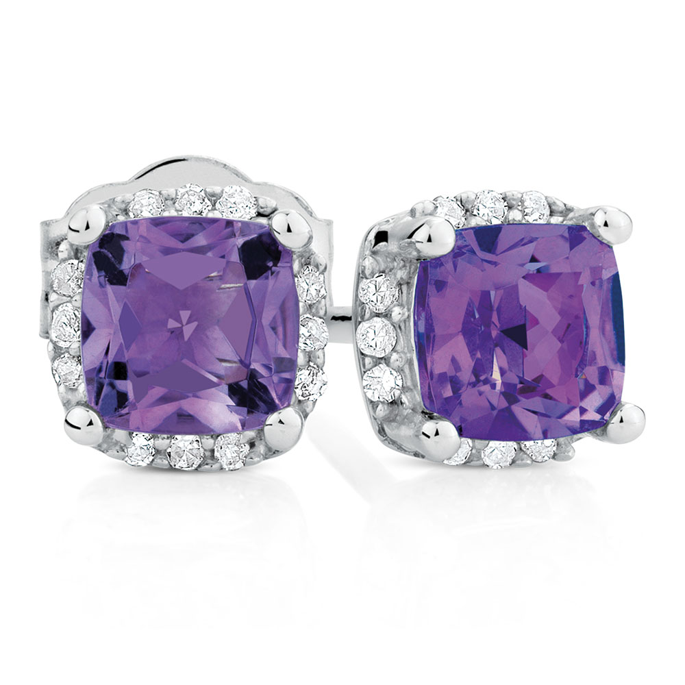 Stud Earrings With Amethyst Diamonds In 10kt White Gold