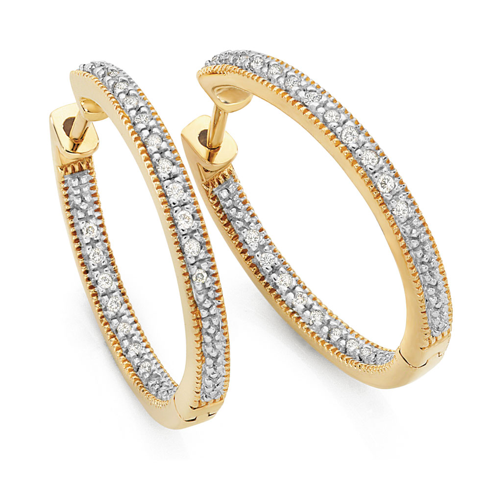 Hoop Earrings With 1 6 Carat Tw Of Diamonds In 10kt Yellow Gold