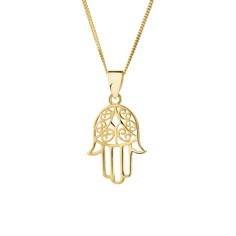 Hamsa Hand Pendant in 10kt Yellow Gold