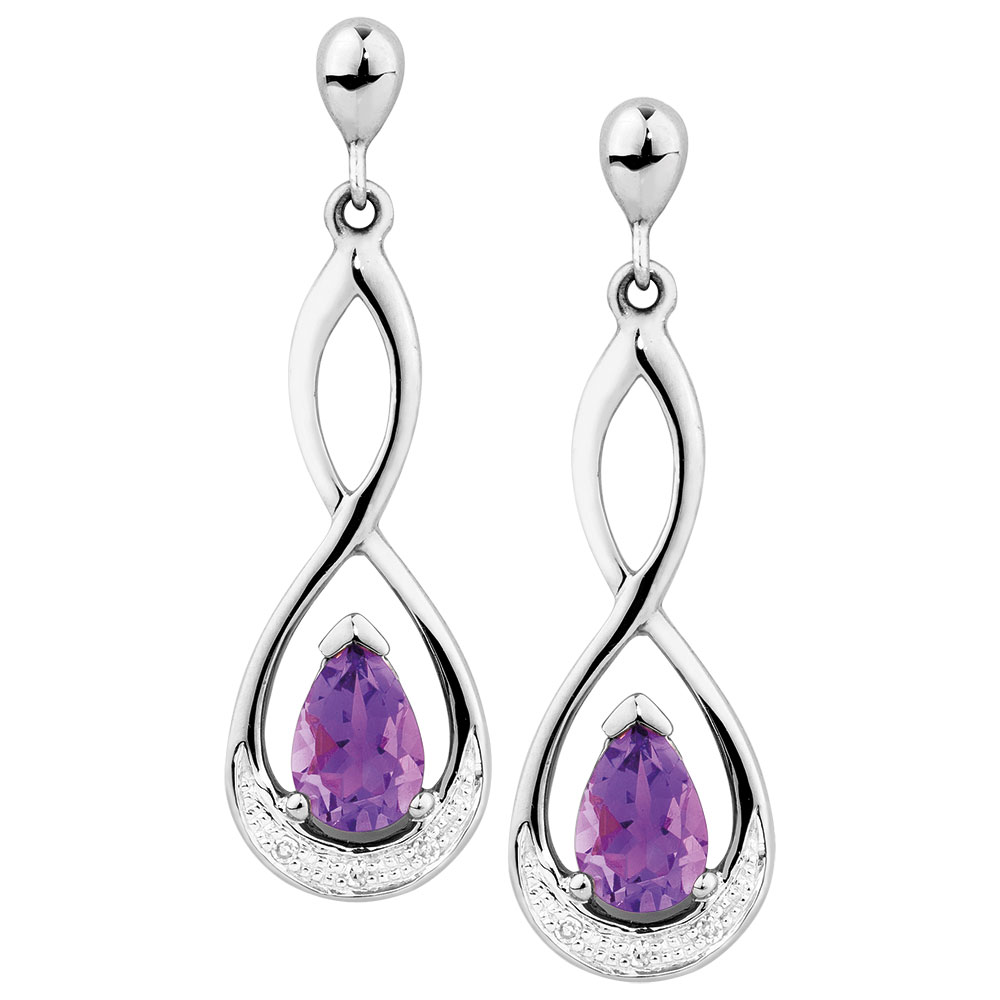Drop Earrings With Amethyst Diamonds In 10kt White Gold