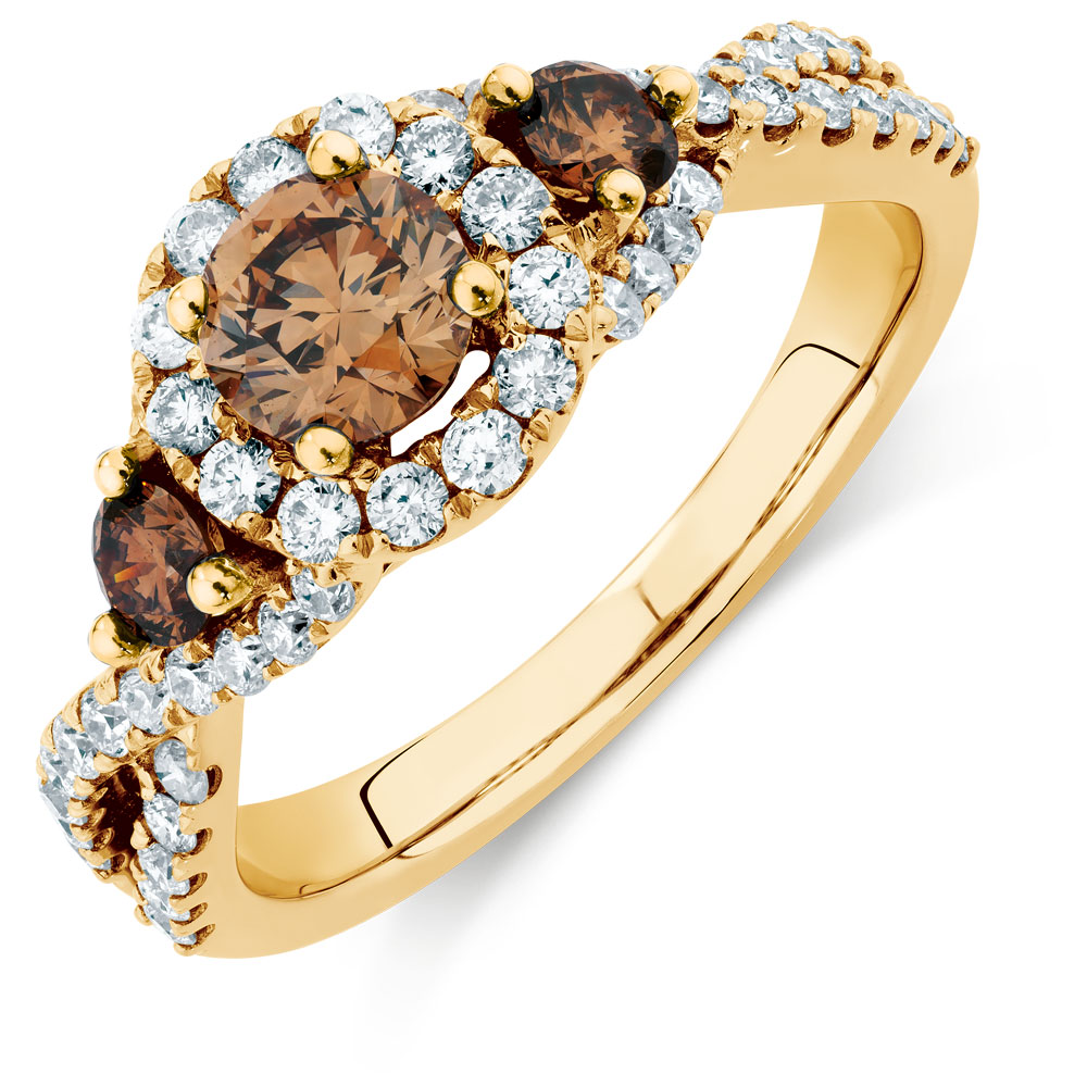 Three Stone Enement Ring With 1 4 Carat Tw Of Champagne White Three Stone Enement Ring With 1 4 Carat Tw Of Champagne White Diamonds In 14kt Yellow Gold