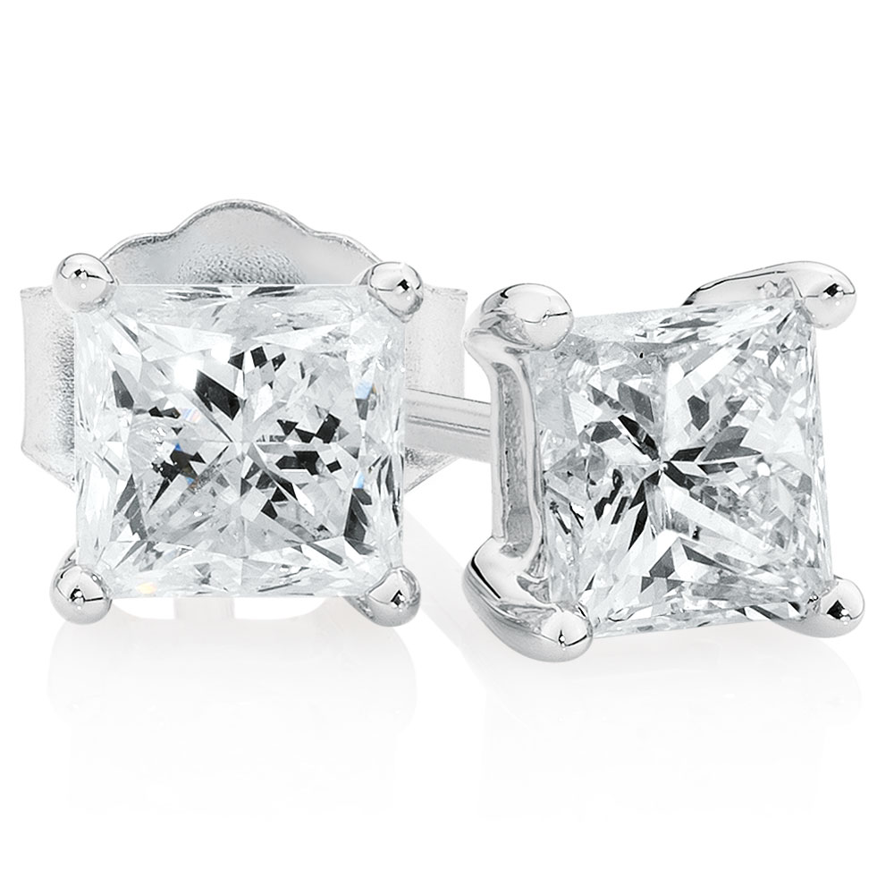 Classic Stud Earrings With 1 Carat Tw Of Diamonds In 14kt White Gold
