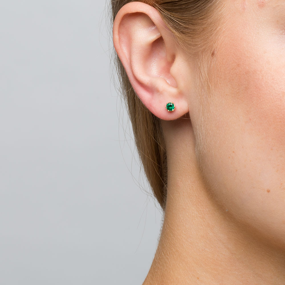 Stud Earrings With Created Emerald In 10kt Yellow Gold