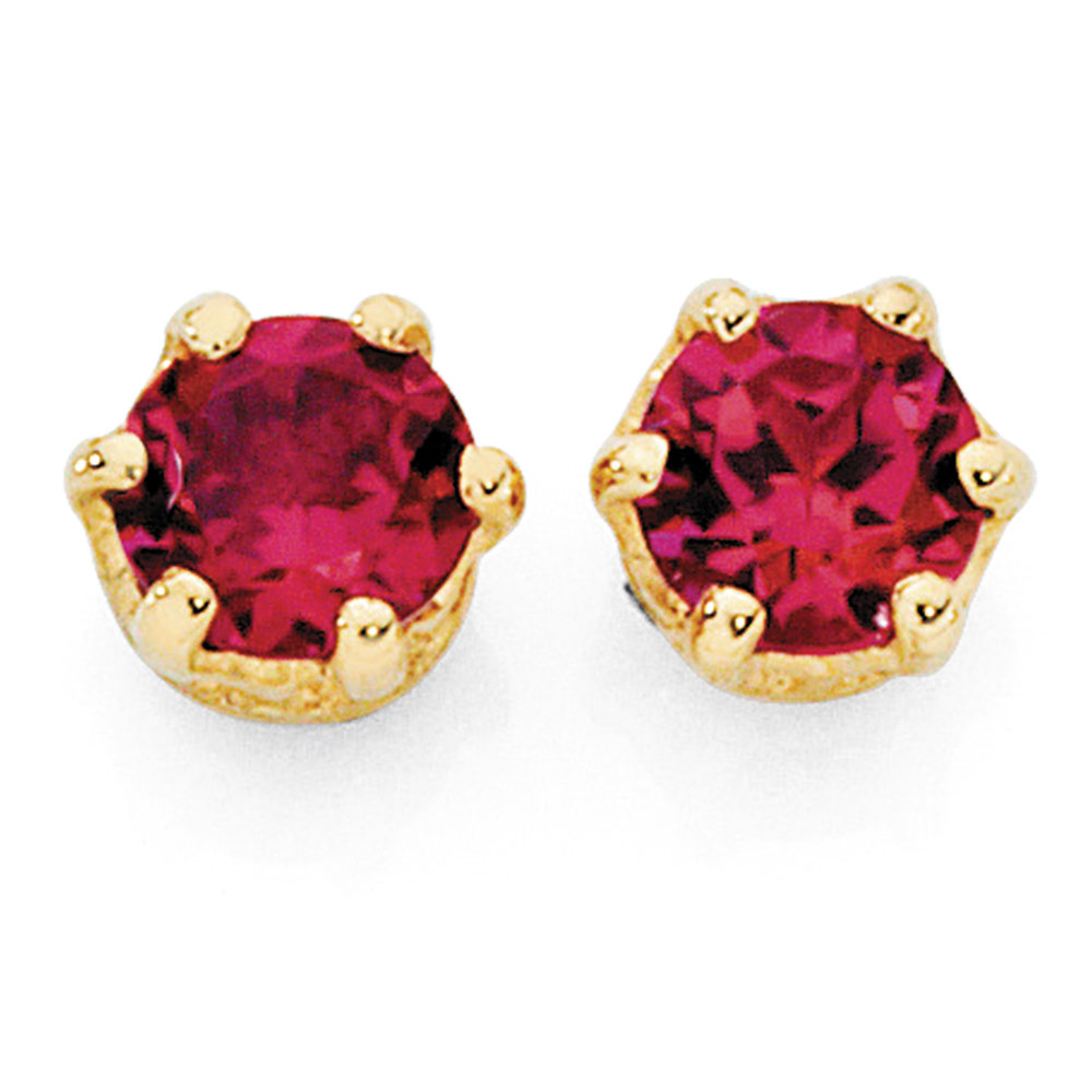Stud Earrings With Created Ruby In 10kt Yellow Gold
