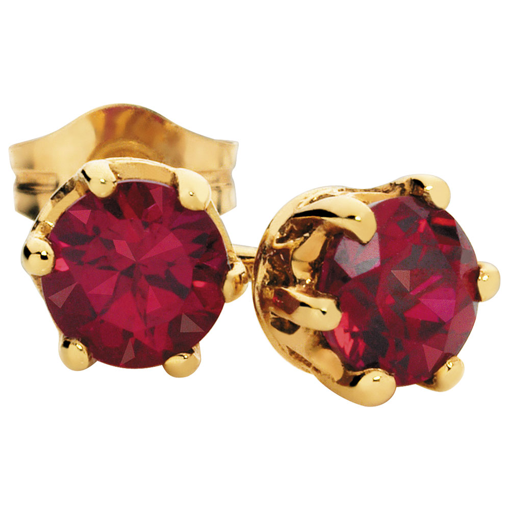 Stud Earrings With Created Ruby In 10kt Yellow Gold