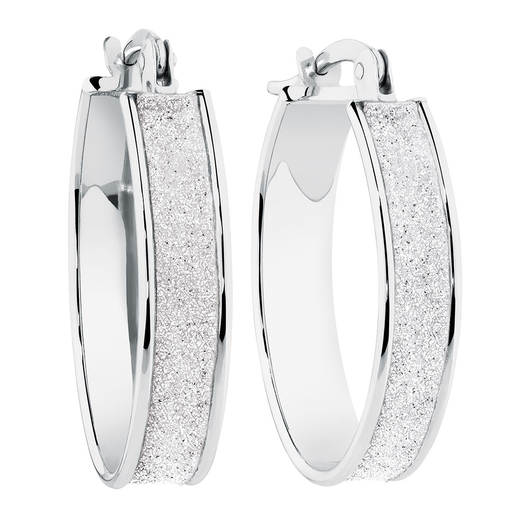 Glitter Hoop Earrings In Sterling Silver